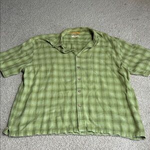 MENS GREEN PLAID BUTTON FRONT SHIRT